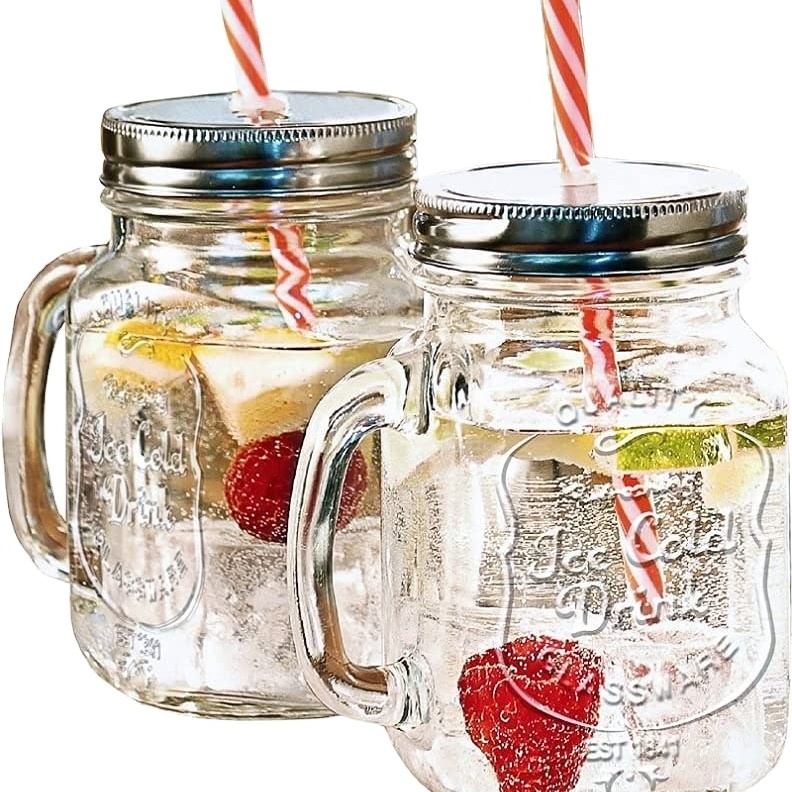 16 Oz. Mason Jar Mugs with Handle Tin Lid and Plastic Straws  Old Fashion Drinking Glasses for Party or Daily Use painting color