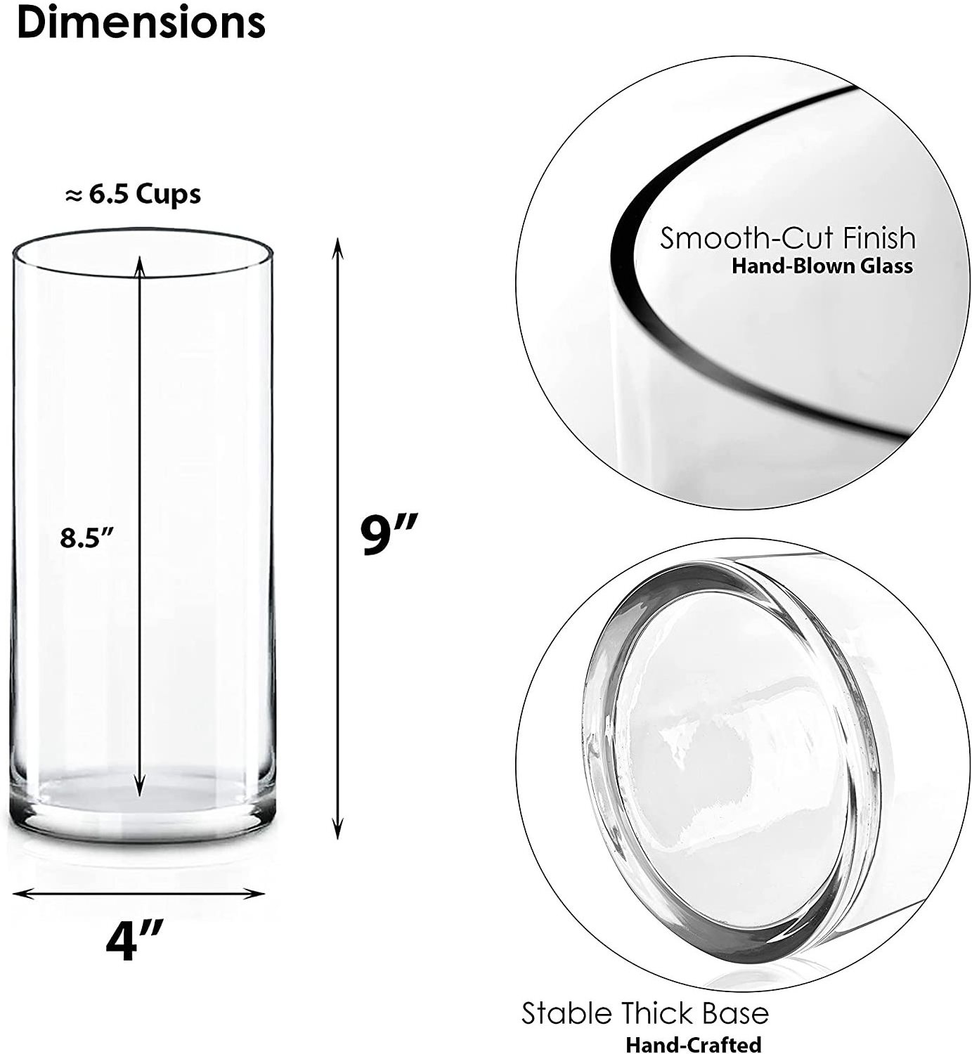 Clear Glass Cylinder Vase Multiple Size Choices Glass Flower Vase Centerpieces  Floating Candle Holder Vase