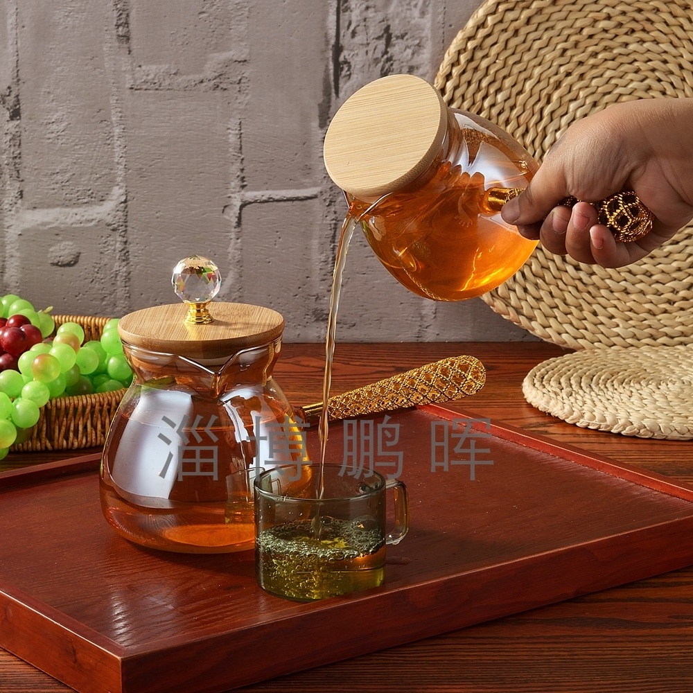 Luxury Glass pot with bamboo lid tea pots and kettles set