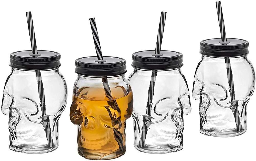 Skull Mason Jar Mug Glass Tumbler Cup