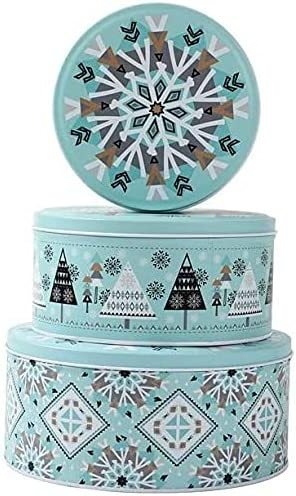 Christmas Round Candy Cookie Tins Storage Tins For Gift Giving, Extra Thick Metal - Large, Medium and Small Sizes