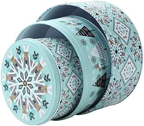 Christmas Round Candy Cookie Tins Storage Tins For Gift Giving, Extra Thick Metal - Large, Medium and Small Sizes