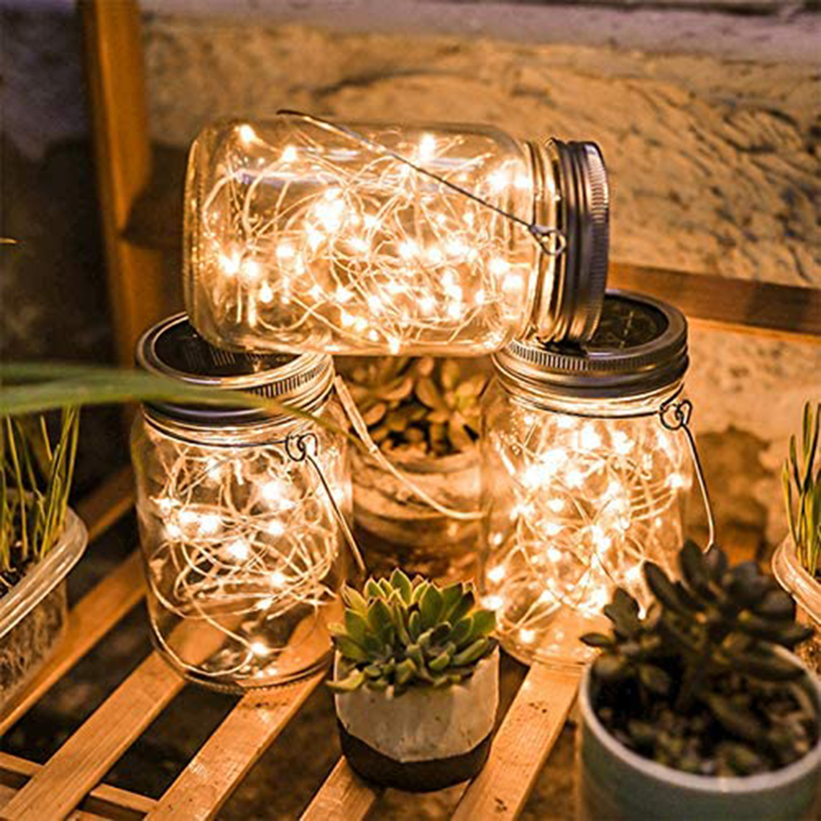 Wholesale New Mason Jar Light Solar Copper Wire Light String Glass Jar Wishing Light Home Balcony Hanging Lamp Decoration