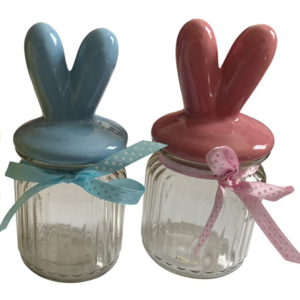 Easter Candy Jars Ceramic Pastel Easter Bunny Ears