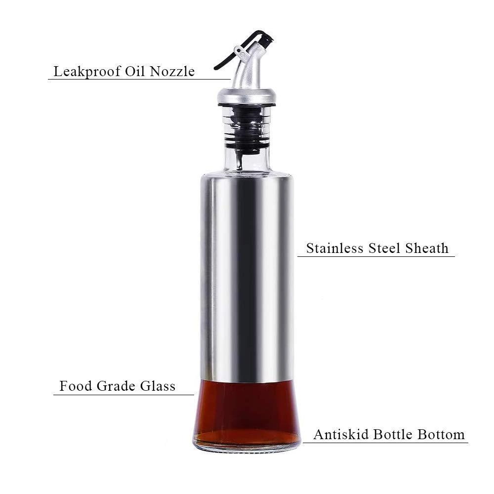 Customization Kitchen 304 Stainless Steel 11oz Glass Cooking oil and vinegar jar bottle oil dispenser with lid