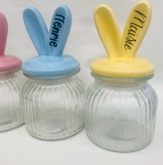 Easter Candy Jars Ceramic Pastel Easter Bunny Ears