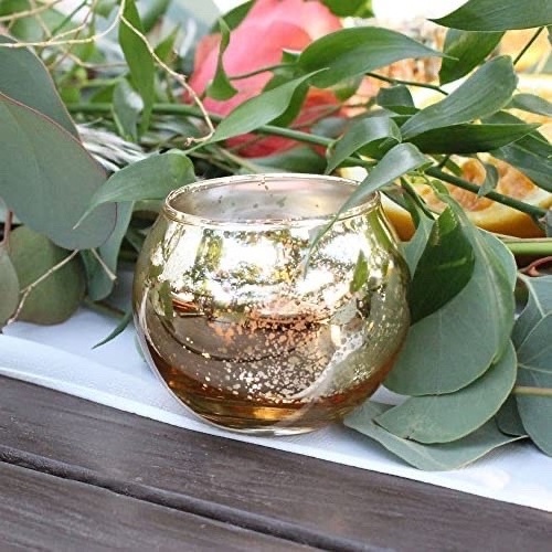 Round Glass Candle Holder, Gold Mercury Glass Votive Candle Holders