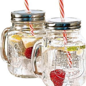 16 Oz. Mason Jar Mugs with Handle Tin Lid and Plastic Straws  Old Fashion Drinking Glasses for Party or Daily Use painting color