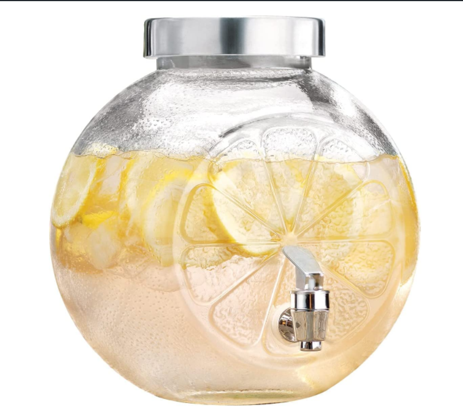 Lemon Shape Glass Cold Water Mason Jar Beverage Dispenser Glass Pitcher with Tap Spigot and Steel lid Drink Dispenser Mason Jar