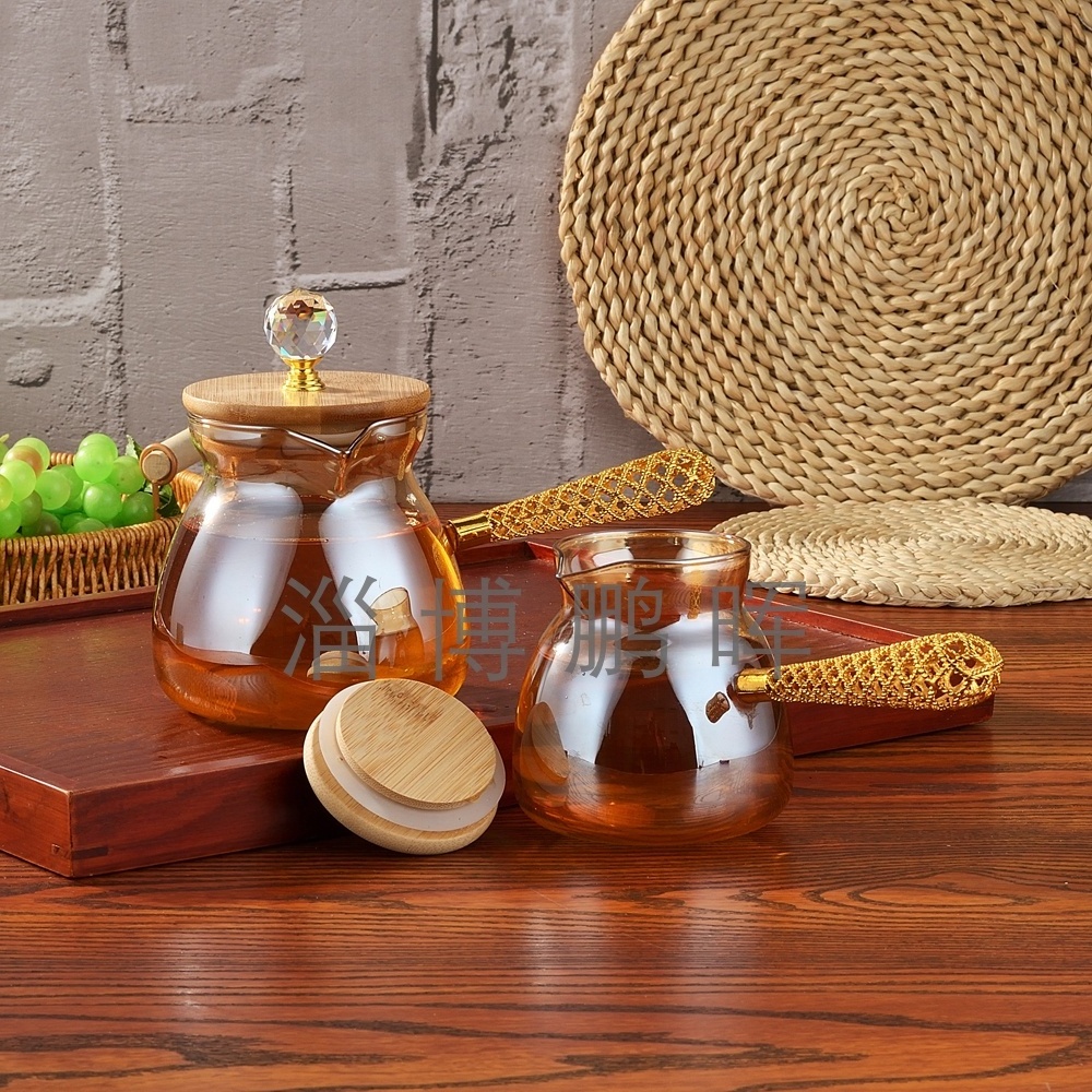 Luxury Glass pot with bamboo lid tea pots and kettles set