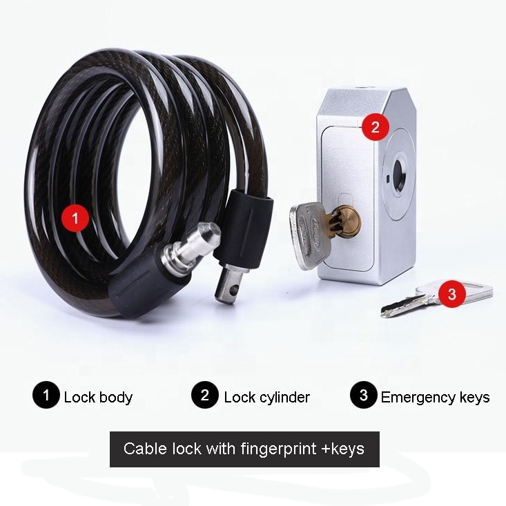 2020 Waterproof IP66 Fingerprint chain smart cable lock with key for bicycle motorcycle bike cycle electric scooter