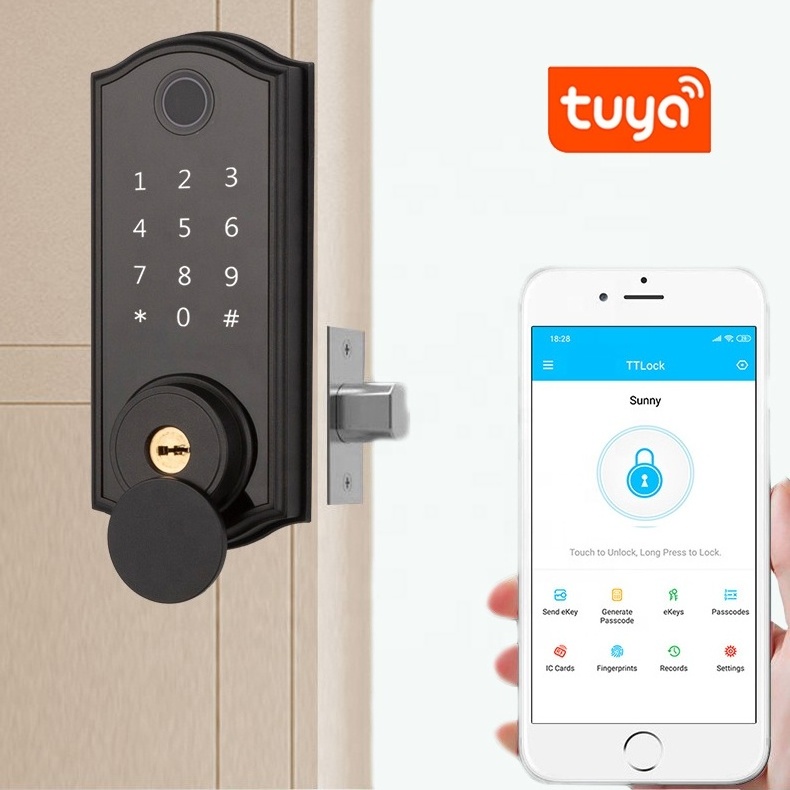 Home Interior Electronic digital finger print TUYA app keyless smart fingerprint lock with deadbolt for bedroom door