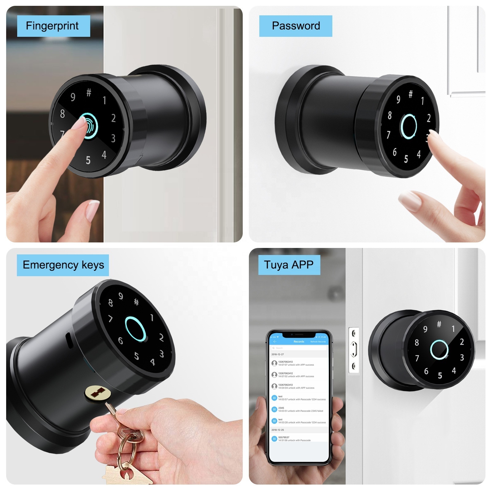 Zinc alloy Round ball lock TUYA APP WIFI Digital electronic fingerprint Serrure smart lock for home bedroom door