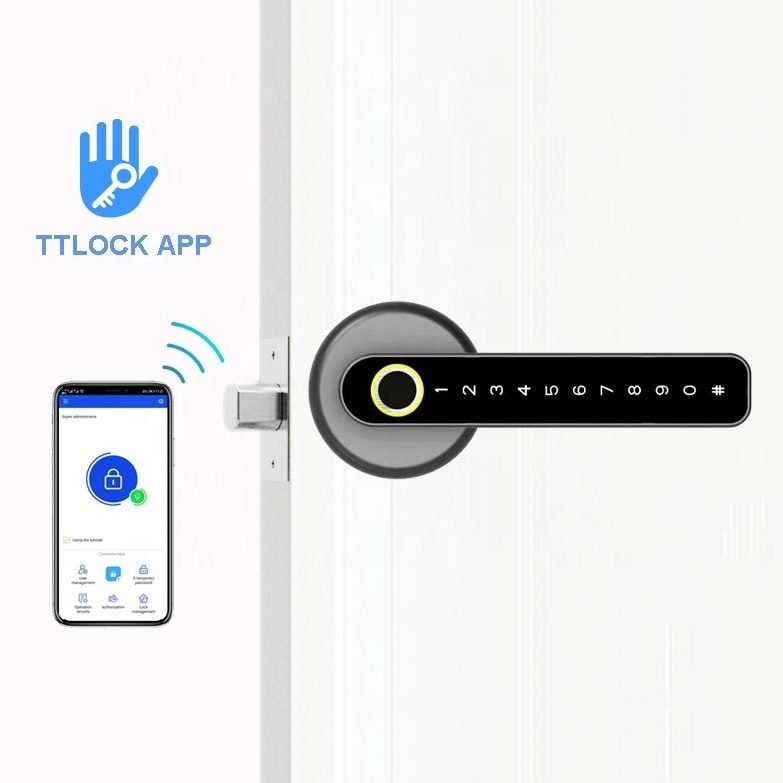 Indoor interior room security keyless digital smart lever handle fingerprint combination door lock with TTLOCK APP