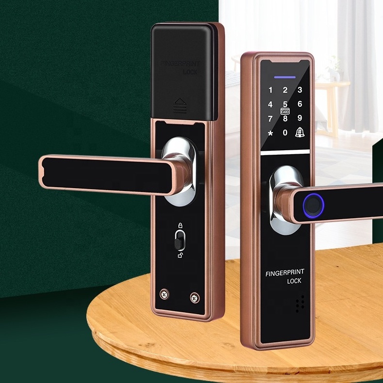 Home bedroom wooden door cerradura inteligente electronic TUYA APP smart handle lock with fingerprint