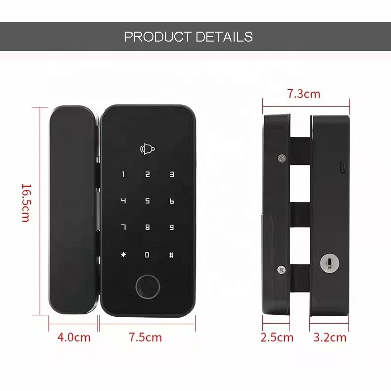 Frameless hook metal digital NFC electronic smart remote control DADALOCK APP door lock for office glass sliding door