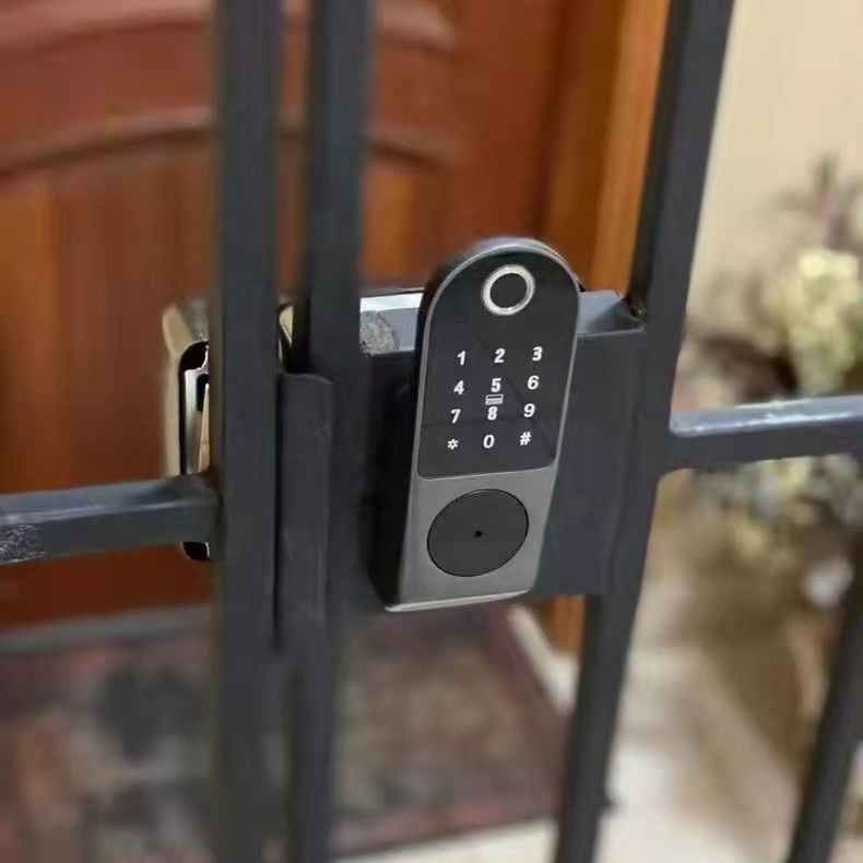 Outdoor steel iron outside metal gate swing door fingerprint Smart TUYA APP Electronic Electric Rim Door Lock