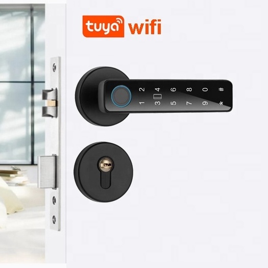 2024 new TUYA WIFI security keyless code digital smart lever split door lock electronic smart fingerprint lock with handle