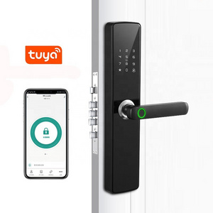 Aluminum alloy TUYA WIFI safe electric keyless digital electronic smart handle Biometric fingerprint door lock for home