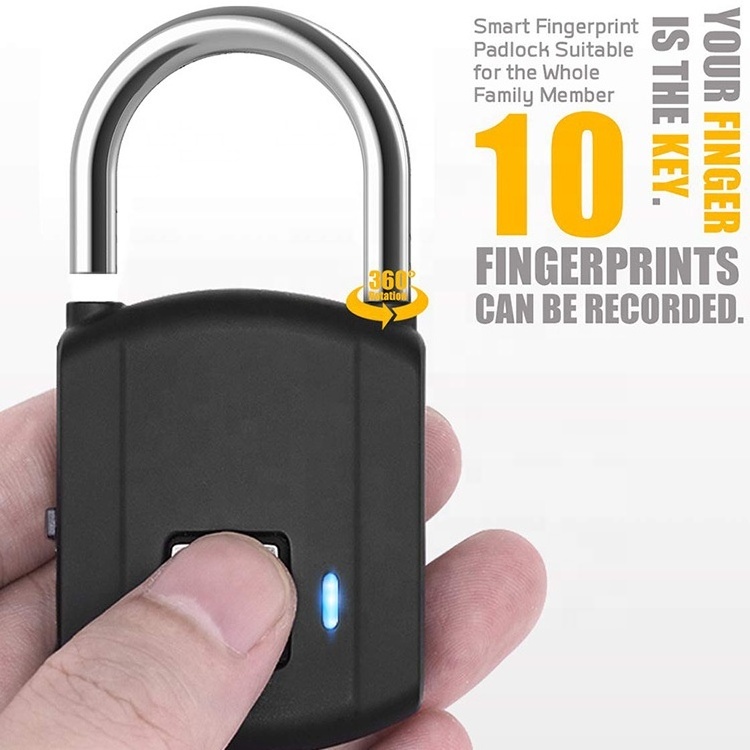 OEM IP65 Waterproof Smart electronic outdoor German Thumbprint fingerprint padlock lock with chargeable battery