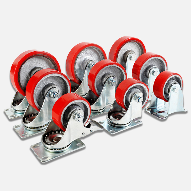 Wholesale 4 inch polyurethane trolley Caster 3 inch Silently Swivel Locking Brake rubber Casters wheel For Industry Application