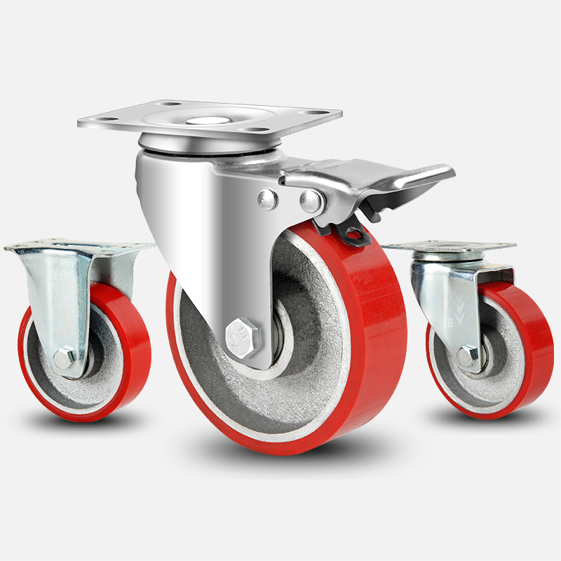 Wholesale 4 inch polyurethane trolley Caster 3 inch Silently Swivel Locking Brake rubber Casters wheel For Industry Application