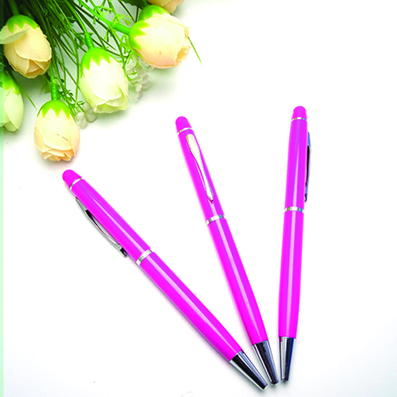 new capacitive Metal pink color tablet stylus with ball pen