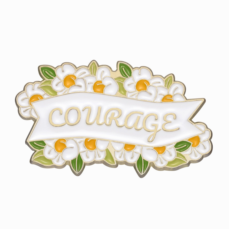 Mini MOQ Flower Series Enamel Pins Courage Kindness Persist Brooches Lapel Badge for Backpack, Clothes Funny Jewelry Gift