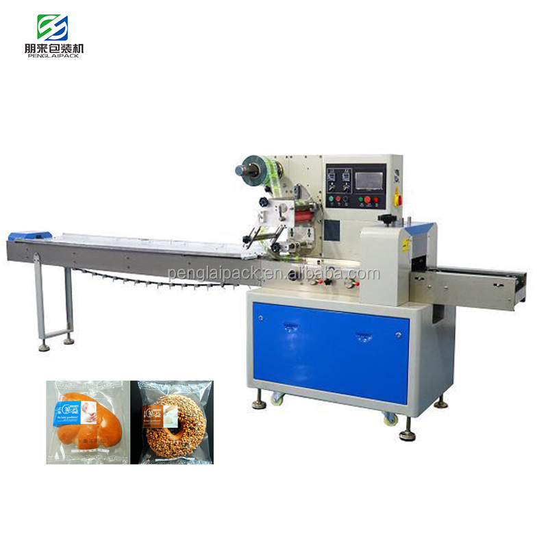 High quality automatic food pillow plastic pouch horizontal packing machine bread biscuit croissant flow packaging machine