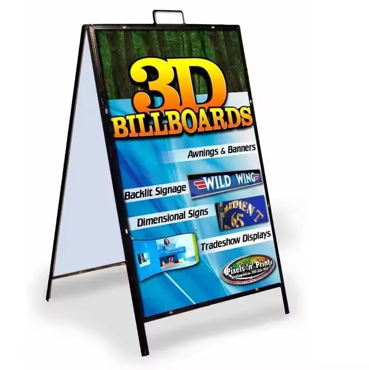 Outdoor steel Black A Frame 24x36 inch ron A board advertising display stand with a handle