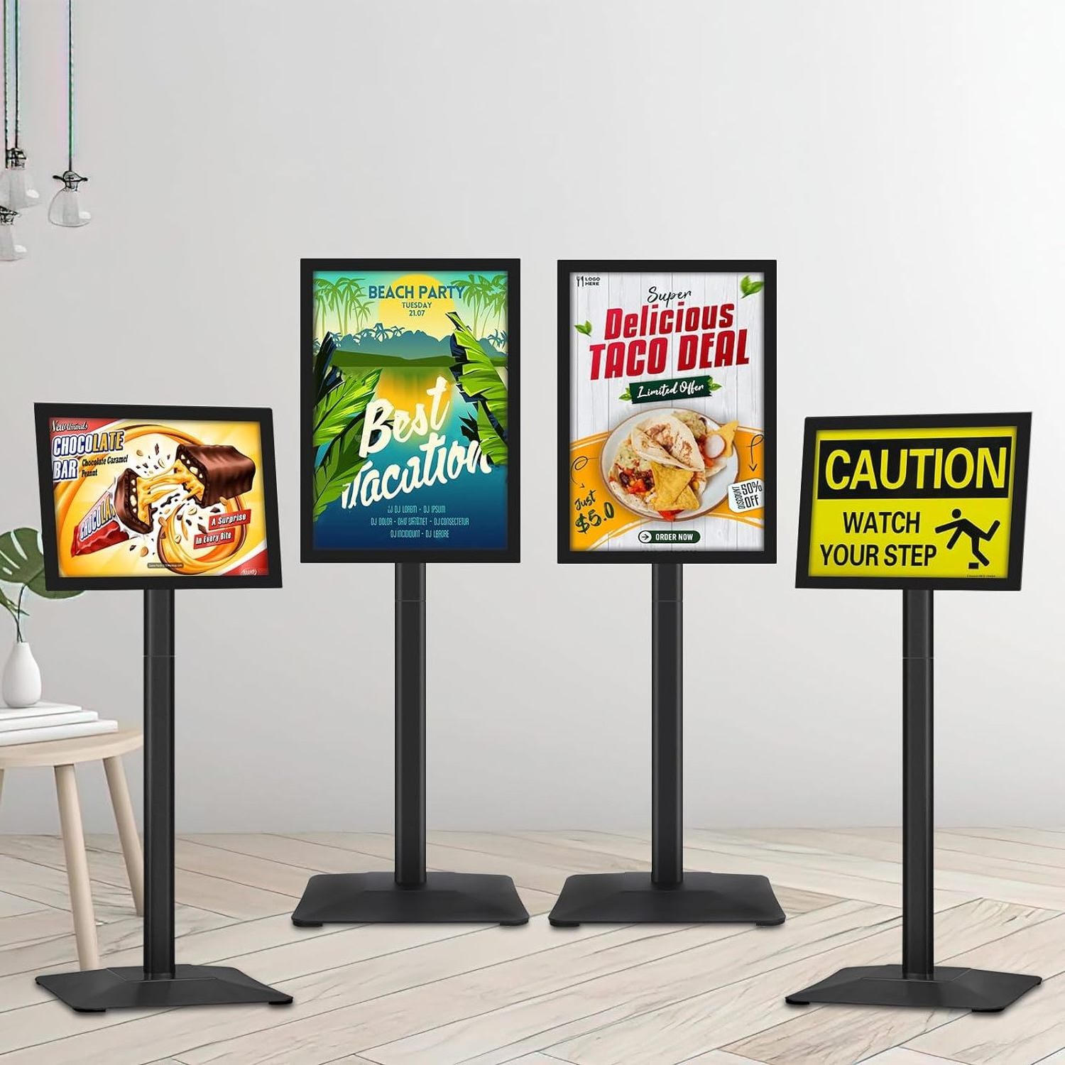 Floor Stand Sign Poster Display Stand Aluminum Standing Signs with Heavy-duty pedestal