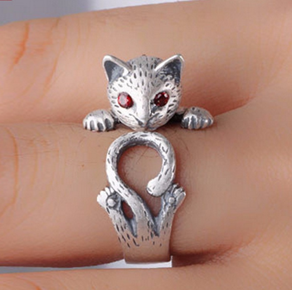 New Fashion Animal Cat Shape Zinc Hippie Vintage Anel Punk Kitty Wedding Rings Boho Chic Retro Cat Rings for Women Party Jewelry