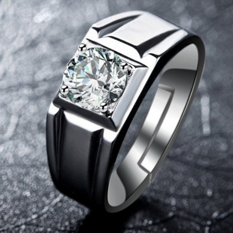 18K White gold filled AAAAA zircon ring men's ring