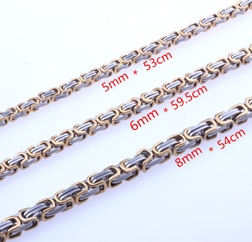 Customized 5/6/8mm Mens Boys Chain Necklace Gold / Silver Tone Byzantine Box Necklace Stainless Steel Necklace Chain