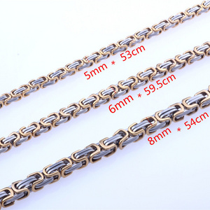 Customized 5/6/8mm Mens Boys Chain Necklace Gold / Silver Tone Byzantine Box Necklace Stainless Steel Necklace Chain