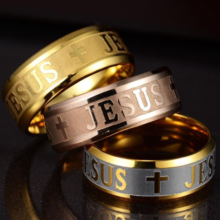 Finger Superman Ring for Man Women Jesus Cross Rings Golden Plated 316L Stainless Steel Fashion CHRISTIAN Religious 12pcs CN;GUA