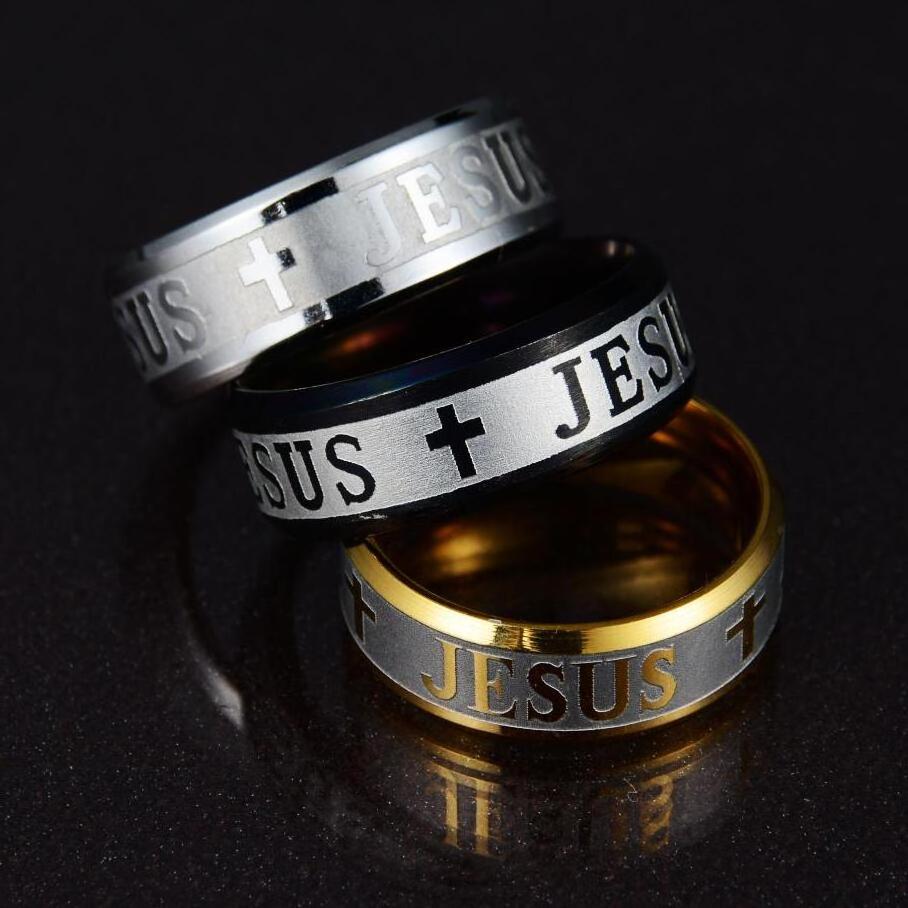 Finger Superman Ring for Man Women Jesus Cross Rings Golden Plated 316L Stainless Steel Fashion CHRISTIAN Religious 12pcs CN;GUA