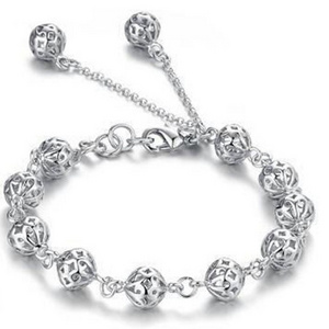 Vintage Hollow ball bracelet transport bead silver bracelet for girls