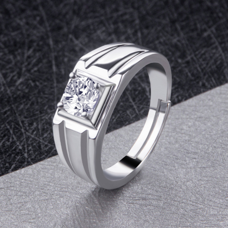 18K White gold filled AAAAA zircon ring men's ring