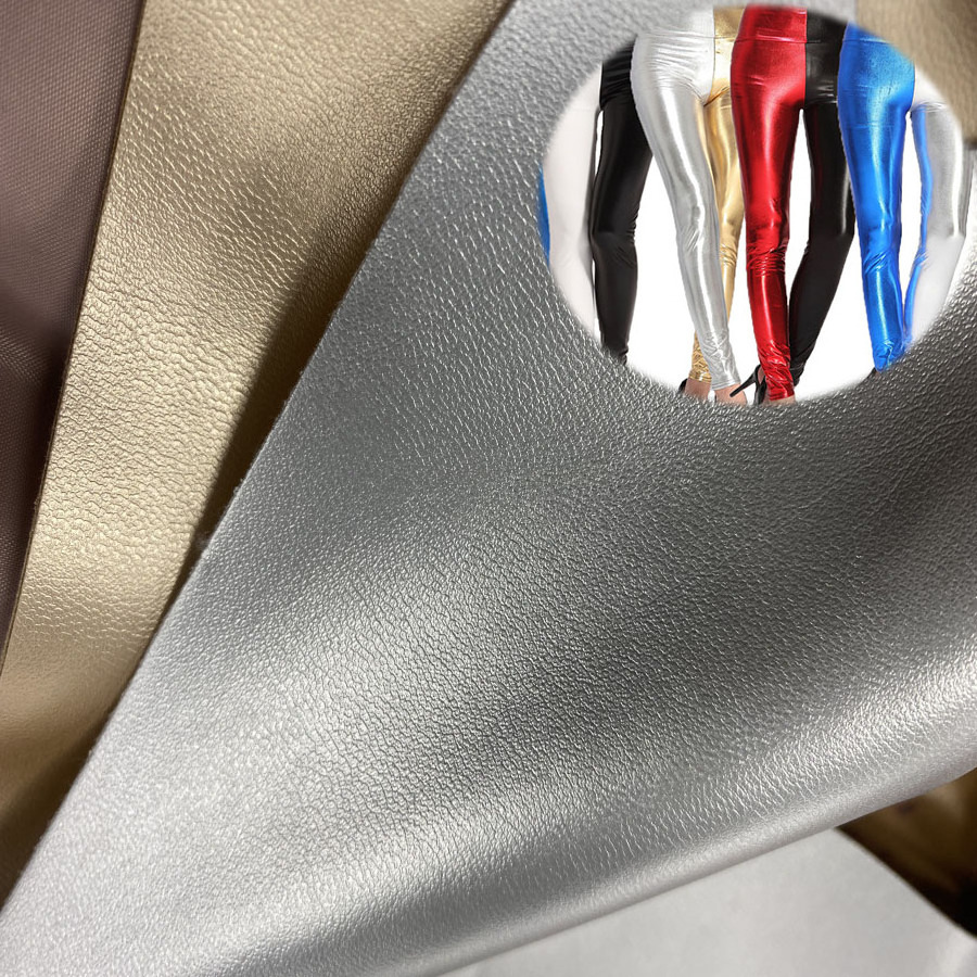 Pebble Metallic PU leather fabric for shoes and bags Synthetic silver golden shiny synthetic faux leather pants fabric