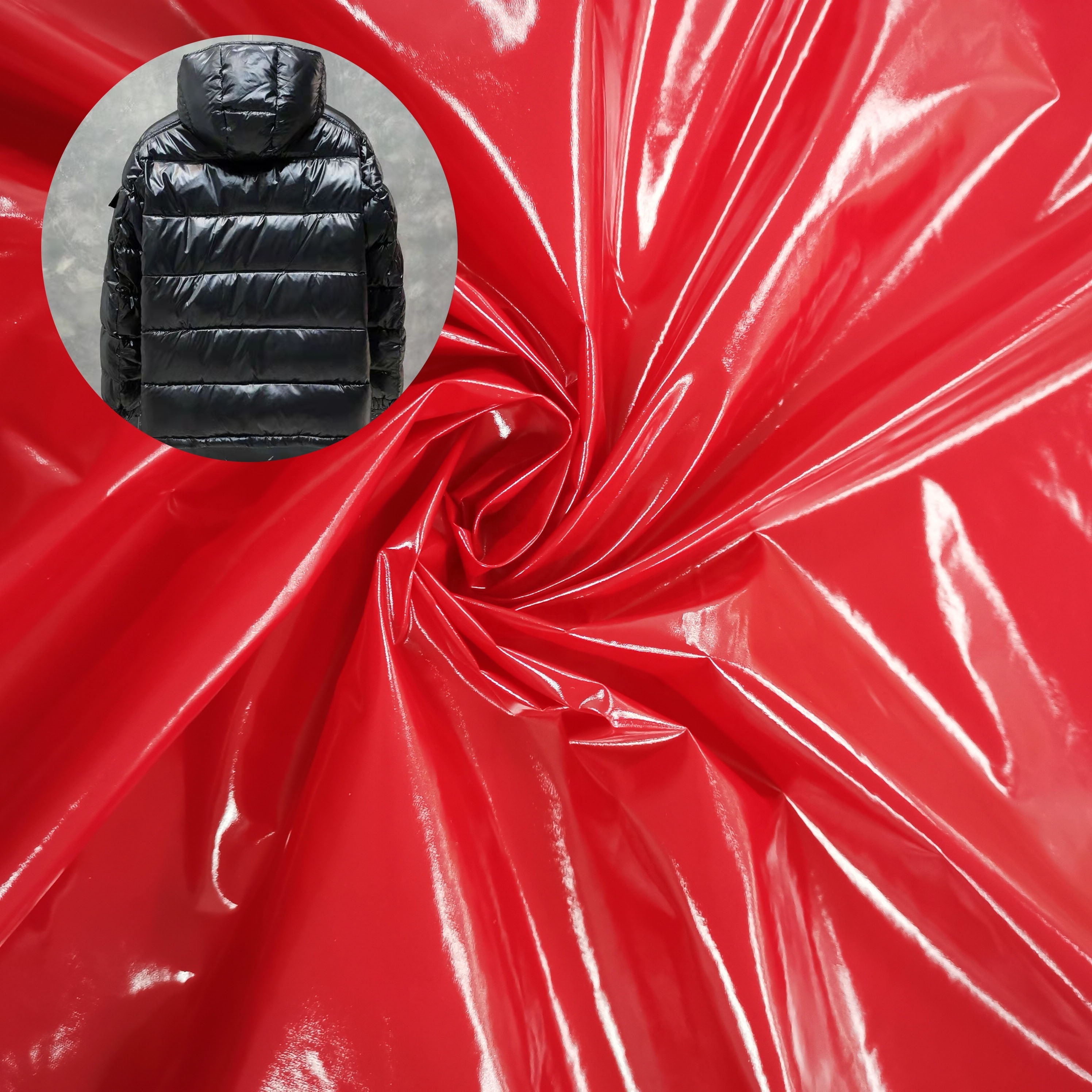 380T Nylon taffeta bright shiny glossy lurex PU coating slick nylon fabric for sleeping bag Down jacket padded puffer fabric