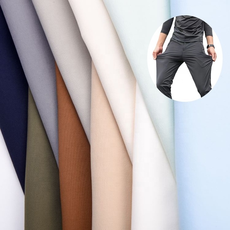 96 polyester 4 spandex ns lycra fabric 130-135 gsm micro stretch 4 way elastic sports shorts smooth crushed jogger fabric