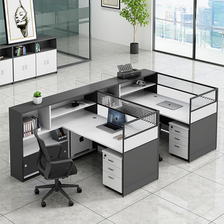 Modern Office Cubicles Workstation Desk Office Furniture 2 Person Staff Desk Wooden Workstation