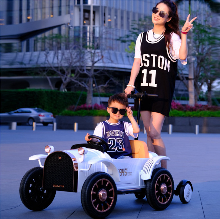 New arrival power 4 wheel big battery rechargeable with pedal model retro parent-child car kids electric ride on car