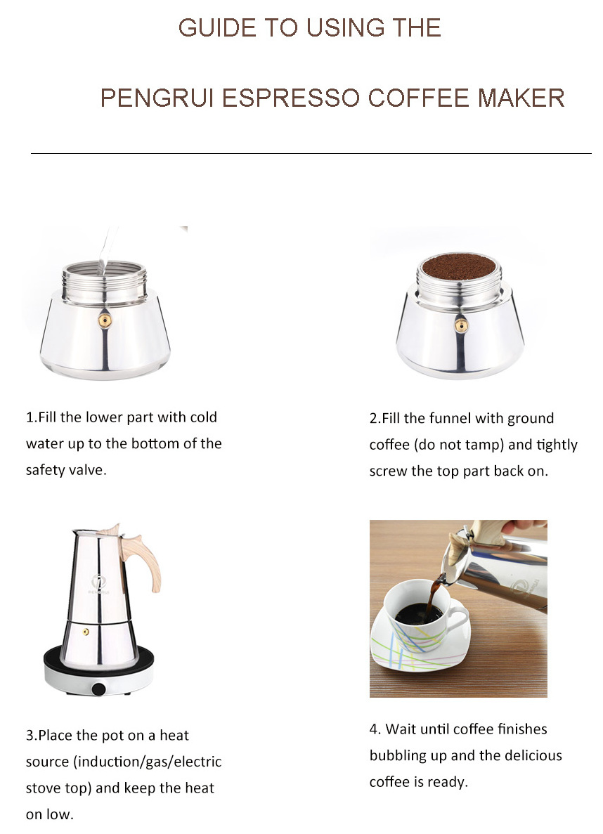 High Quality 6 Cups Stainless Steel Coffee Maker Induction Coffee Maker Espresso Moka Coffee Maker