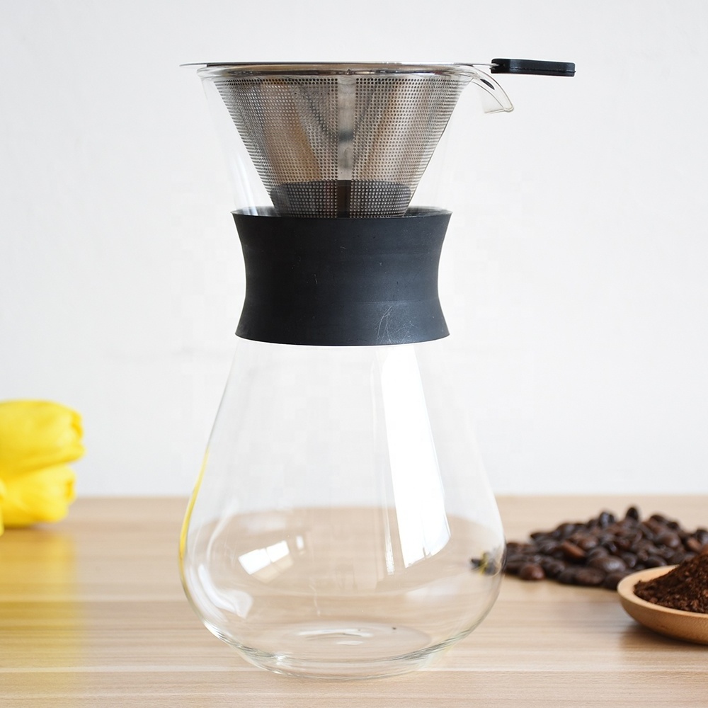 Glass Carafe Coffee maker Pot with Stainless Steel Permanent Filter Pour Over Manual Hand Drip Coffee Maker