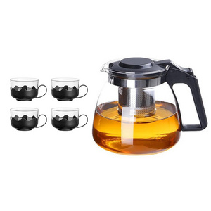 Set of 5pcs Glass Tea Sets Strainer Tea Maker Teapot Set Glass Coffee Pot with Infuser Teapot Removable Stainless Steel CLASSIC