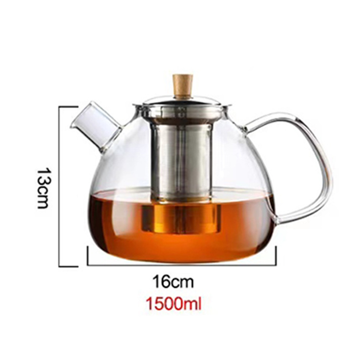 Large Glass Teapot with Infuser 1.5L Borosilicate Glass Kettle with Stainless Steel Teapot Warmer Base Warmer round tea warmer