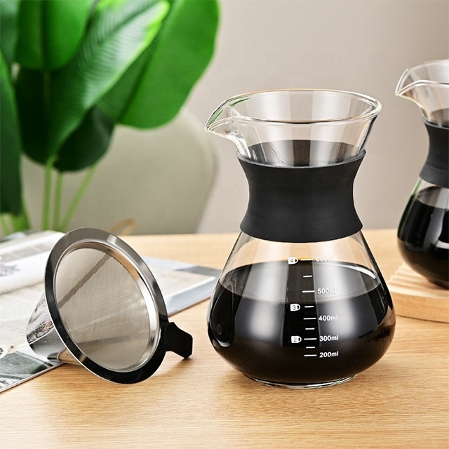 Latest design drip limited hot coffee dripper Wooden Collar Glass Pour Over Hand Drip Pot set 6cup modern style practical coffee