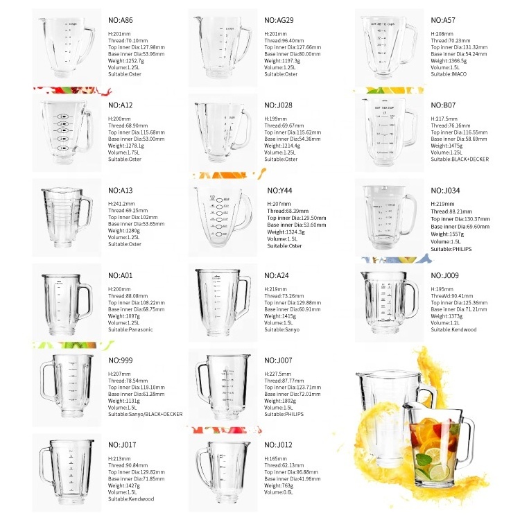 1.5L blender machine jar 6 cup juicer glass jar glass juicer blender jar replacement glass blender cup with lids handel